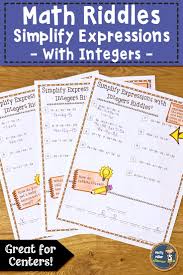 Students Can Practice Simplifying Algebraic Expressions With Integers In This Math Packet They Combine Like Maths Activities Middle School Math Learning Math