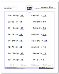 These Order Of Operations Worksheets Mix Basic Arithmetic Including Parentheses And Exponents If Pemdas Worksheets Algebra Worksheets Pre Algebra Worksheets
