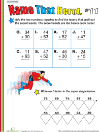 Name That Hero Two Digit Addition 11 Fun Workbook First Grade Writing Prompts 2nd Grade Math Worksheets