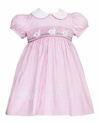 Petit Bebe Baby Toddler Girls Pink Check Smocked Easter Bunnies Dress White Collar Girls Easter Dresses Girl Outfits Dresses