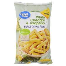 Great Value Baked Cheese Puffs White Cheddar Jalapeno 8 Oz Walmart Com Cheese Puffs Baked Cheese White Cheddar