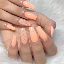 73 peach coral coffin almond stiletto acrylic nail design for short and long nails awimina blog. Coffin Nails Peach Acrylic Nails Orange Nail Polish Orange Nails