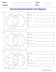 Venn Diagram Worksheets Set Notation Problems Using Two Sets Venn Diagram Worksheet Probability Worksheets Venn Diagram