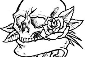 Simple Black Outline Horror Skull With Roses And Ribbon Tattoo Stencil Cool Tattoo Drawings Tattoo Stencils Tattoo Drawings