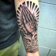 Black Praying Hands Tattoo Idea Praying Hands Tattoo Tattoos Arm Tattoos For Guys