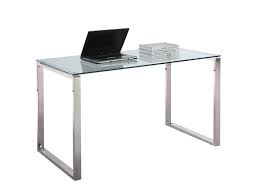 Clear Glass And Stainless Steel Computer Desk Chintaly Imports Furniture Cart