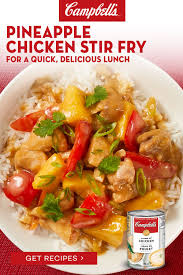 Everybody understands the stuggle of getting dinner on the table after a long day. Pineapple Chicken Stir Fry Recipe Cook With Campbells Canada Recipe Health Dinner Recipes Recipes Campbells Soup Recipes