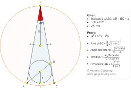Geometry Problem 1274 Isosceles Triangle 80 20 80 Degrees Area Inradius Circumradius Angle Bisector Metric Geometry Problems Geometry Isosceles Triangle