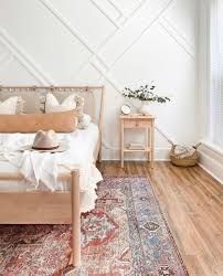 Minimalist Bedroom With Colorful Vintage Inspired Area Rug In 2020 Home Decor Bedroom House Interior Bedroom Interior