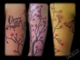 Cherry Blossom Tree With Birds Half Sleeve Color Tattoo By Nina Gaudin Of 12th Avenue Tattoo In Na Butterfly Tattoo Cover Up Cherry Blossom Tree Color Tattoo