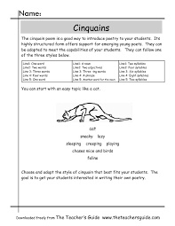 Cinquain Instructions Cinquain Poems Cinquain Poetry Worksheets