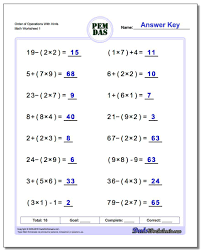 These Order Of Operations Worksheets Mix Basic Arithmetic Including Parentheses And Exponents If Pemdas Worksheets Algebra Worksheets Pre Algebra Worksheets