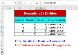Mod Function Reminder Of A Division Excel Tutorials Excel Integers