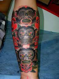 See Speak Hear No Evil Monkeys Arm Tattoo With Roses Tattoos Photos Rose Tattoos Monkey Tattoos Three Wise Monkeys