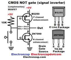 Brief Cmos Not Logic Gate Signal Inverter Circuit Bs250 2n7000 Electronic Circuit Projects Circuit Circuit Projects