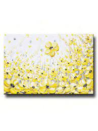 Giclee Print Art Yellow Grey Abstract Floral Painting Poppy Flowers Canvas Prints Gold White Wall Decor Canvas Wall Art Yellow Wall Art Abstract Painting