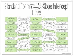 Converting Standard Form To Slope Intercept Form Worksheet Maze Activity Slope Intercept Form Slope Intercept Standard Form