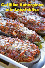 Gefullte Auberginen Mit Schafskase Rezept Gefullte Auberginen Auberginen Auberginen Hackfleisch