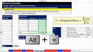 Excel 2013 Statistical Analysis 17 Weighted Mean Sumproduct Function Accounting Example Youtube
