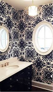Meg Caswell Fifth And Castle China Seas Sigourney Wallpaper 2470 14wp Navy On White Bathroom Round Mirror Bathroom White Bathroom Home