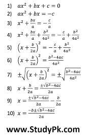 Math Complete The Square To Derive The Quadratic Formula Studypk Quadratics Quadratic Formula Math Formula Chart