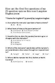 Theme For English B By Langston Hughes Quiz Langston Hughes Poems Langston Hughes Rhyme Scheme