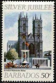Stamp Arrival Of Coronation Coach At Westminster Abbey Barbados Queen Elizabeth Ii Silver Jubilee Mi Bb 418 Sn Bb 4 Westminster Abbey Jubilee Westminster