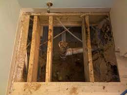 .including installing floor joists, installing a 3/4 inch plywood subfloor, adding fire stops to first and second floor 3/4 inch plywood subfloor preparation: Water Damage Bathroom Subfloor
