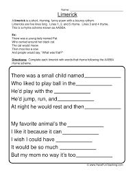 Limerick Fill In The Blank Worksheet Poetry Worksheets Limerick Poem Poem Template