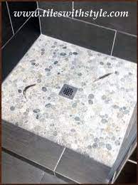 Sliced Granite Pebble Tiles Shower Floor With King Salmon Shaped Mosaic Fish Tiles Pebble Tile Shower Floor Bathroom Shower Design Pebble Tile Shower