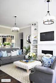 Summer Home Tour With Beautiful Blues And Fresh Greenery Open Concept Living Room Blue Living Room French Country Living Room