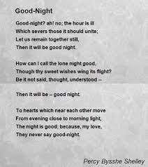 Good Night Poem By Percy Bysshe Shelley Poem Hunter Good Night Poems Night Poem Poems By Famous Poets