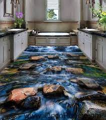Waterfall Stone Steam Brook 00025 Floor Decals 3d Wallpaper Wall Mural Stickers Print Art Bathroom Decor Living Room Kitchen Waterproof Business Home Office Gif Floor Wallpaper Floor Murals 3d Wallpaper For Walls