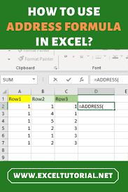 How To Use Address Formula In Excel Excel Shortcuts Excel Tutorials Excel Shortcuts Cheat Sheets