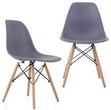 Dsw Gray Mid Century Modern Plastic Dining Shell Chair W Wood Eiffel Legs Midcentury Dining Chairs By Emodern Decor