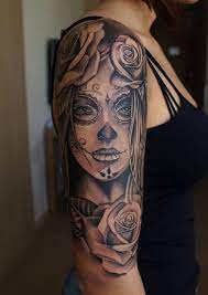 Roses Sugarskull Dayofthedead Girls With Sleeve Tattoos Skull Girl Tattoo Sleeve Tattoos For Women