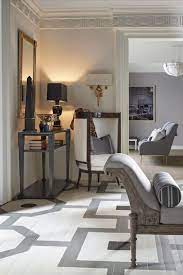 Great Painted Floor In Geometric Design And Beautiful Frieze And Crown Molding Wood Floor Design Rustic Flooring Interior Design