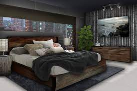 Modern Grey Scheme Male Bedroom Design With Neutral Brown Wood Materials Bed Frame Tha Dormitorios Modernos Decoracion De Interiores Decoracion De Apartamentos