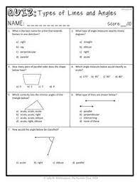 Types Of Lines And Angles Quiz 4th Grade Geometry Assessment 4 G 1 Middle School Lesson Plans Math Assessment Common Core Math Standards