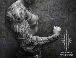 Sleeve Of Fenrir About 7 800 Viking Tattoos Shoulder Armor Tattoo Armor Sleeve Tattoo