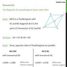 Theorem 8 6 Class 9 Diagonals Of Parallelogram Bisect Each Other Jpg Theorems Free Math Worksheets Free Math