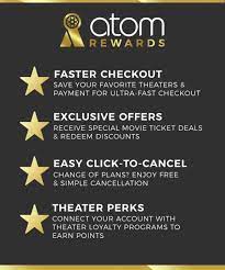 Download the atom app and get started! Atom Rewards Where Movie Lovers Get Rewards Atom Your Ticket To More