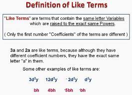 Algebra Like Terms Two Like Terms Algebra Teaching