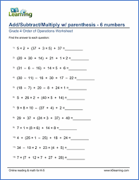 Grade 4 Order Of Operations Worksheet Algebra Worksheets Free Worksheets For Kids Order Of Operations