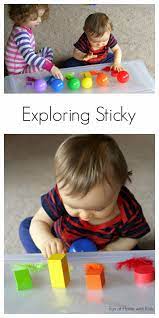Baby Play Exploring Sticky Infant Activities Baby Learning Toddler Play