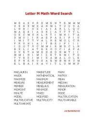 Letter M Math Word Search 28 Math Terms Start With Letter Amp Quot M Amp Quot To Find In This Word Search Puzzle Your St Math Word Search Math Lettering
