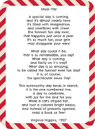 Celebrate Dr Seuss Day 5x7 Printable Seuss Day Poem By Virginia Higgins C 2017 And The Complete List Of Dr Seuss Book Dr Seuss Day Dr Seuss Dr Seuss Classroom
