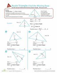 Acute Triangle Find The Missing Base Worksheet Education Com Acute Triangle Geometry Worksheets Fifth Grade