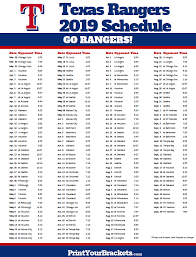 The rangers have experienced a lot of success in recent years, winning the american league in 2010 and 2011 — making cheap rangers tickets very tough to find! Printable 2019 Texas Rangers Schedule Texas Rangers Baseball Texas Rangers Rangers Baseball