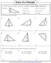 Area Of A Triangle Equals Base Times Height Divided By 3 Triangle Worksheet Area Worksheets Geometry Worksheets